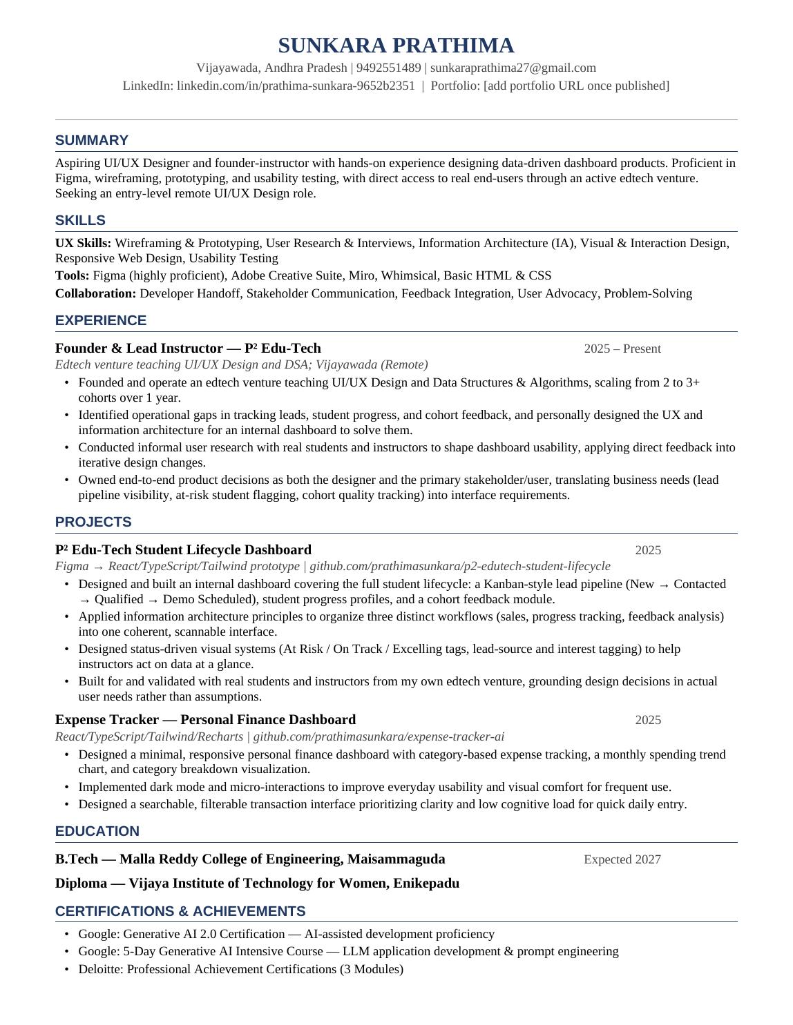 Preview of UI/UX Resume