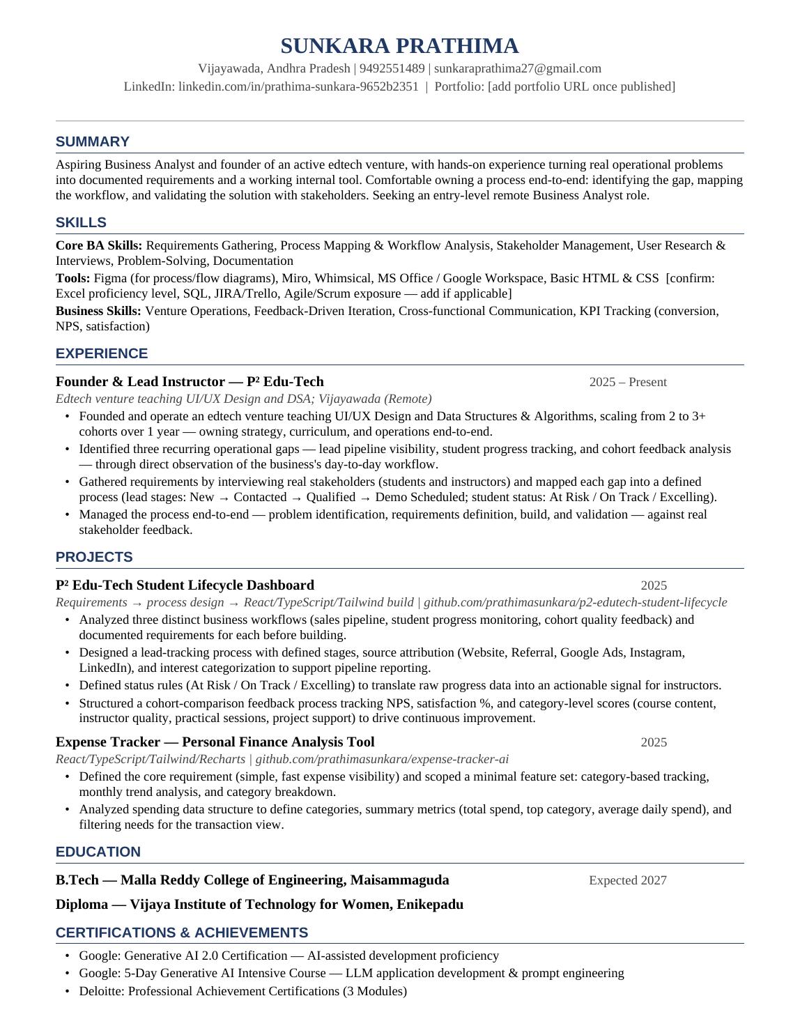 Preview of Business Analyst Resume